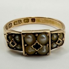 Antique Victorian 15ct Gold Garnet, Seed Pearl Ring - Birmingham 1874 Size M 1/2