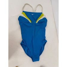 Nike Womens Blue Lime Green One Piece Swimsuit Performance Athletic Swim Sz 6