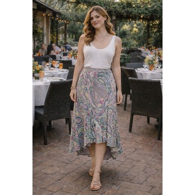 Boho Summer Party Office Paisley Asymmetrical Hem Lane Bryant Midi 14/16 Skirt