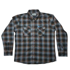 Dixxon Mens XL Gray Black Patina Flannel Plaid Button Snap Long Sleeve Shirt