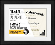 11X14 Diploma Frame with Shatter-Resistant Glass - Use as 8.5X11 Frame with Mat