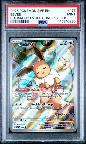 PSA 9 Eevee Prismatic Evolutions Pokemon Center Stamped ETB Promo #173