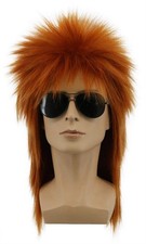Long Orange Mullet Wig Spiked Rocker 70s 80s Disco Style Wig For Men Women He...