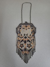 1920s Antique Enameled Metal Mesh Floral Mandalian Handbag Flapper Purse