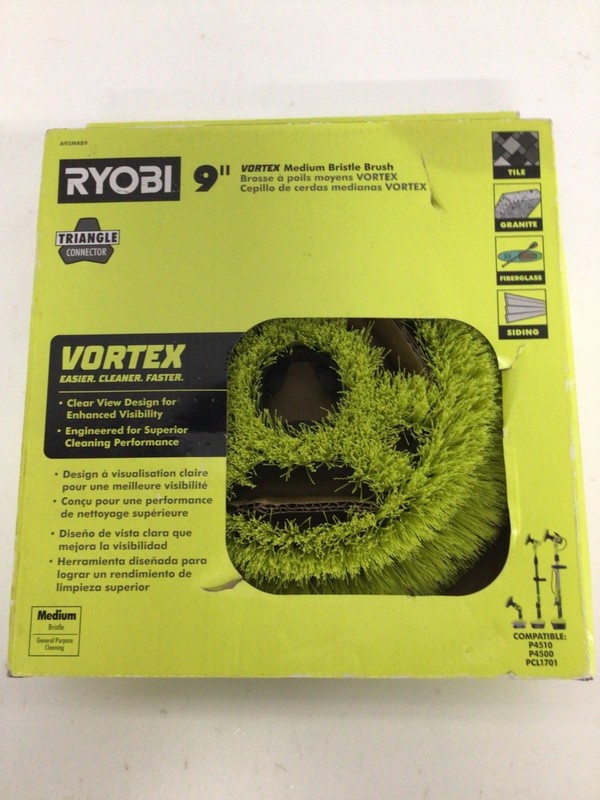 RYOBI 9 in. VORTEX Medium Bristle Brush For Cleaning Tiles/Tools/Material - NEW