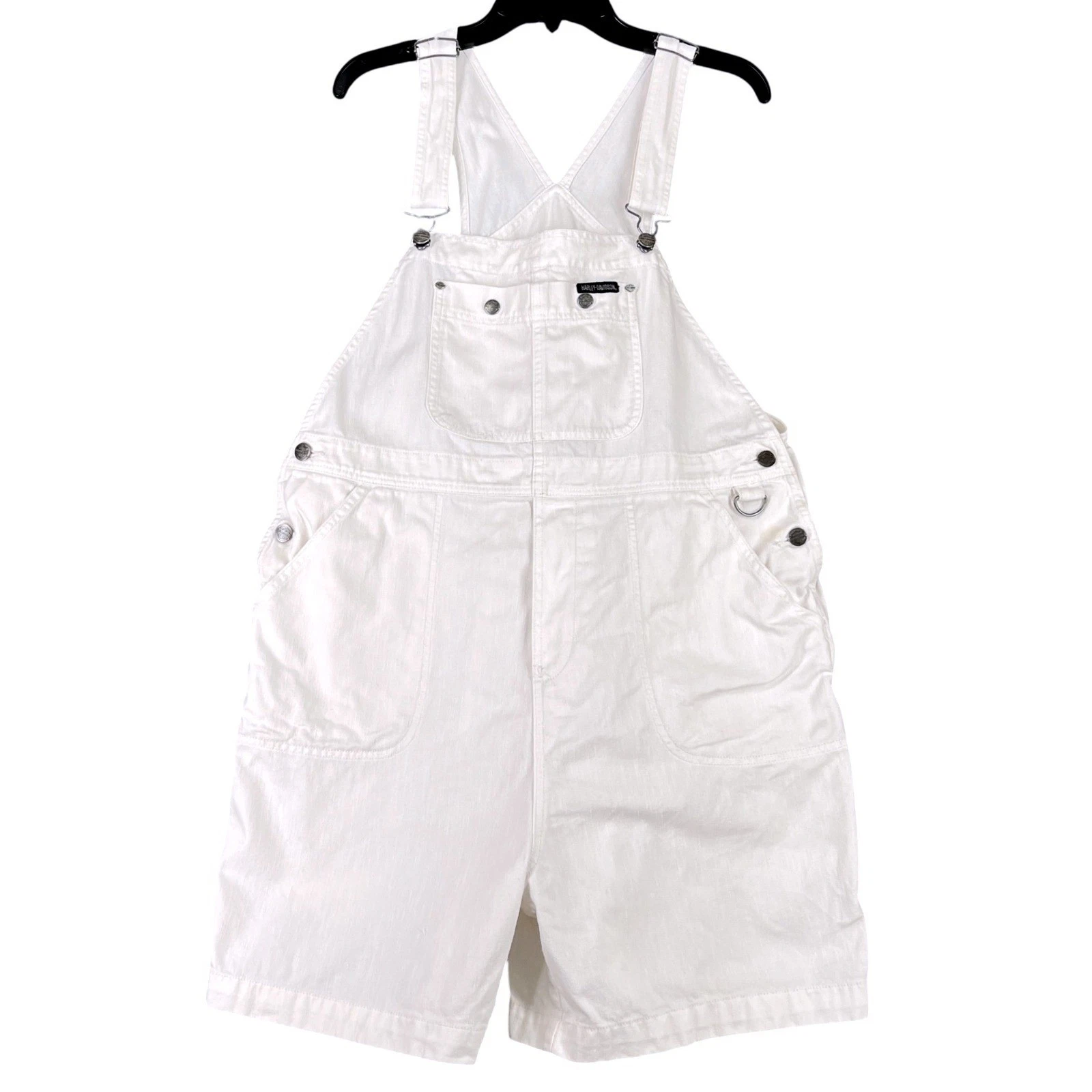 Harley-Davidson Denim Overalls Women XL Shorts Patch Utility Pockets Biker Moto