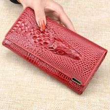 3D Crocodile Pattern Leather Womens Bifold Wallet Credit Card Holder Best Gift
