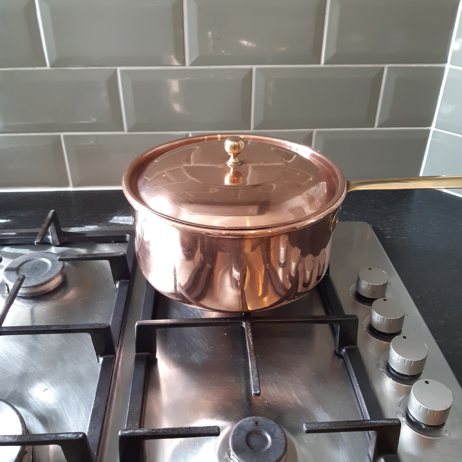 Vintage Large Copper Saucepan With Lid