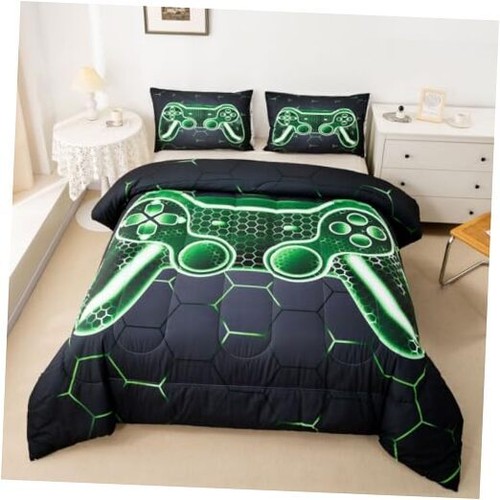 Gamer Comforter Set for Kids Boys Teens Size Game Controller Twin Green