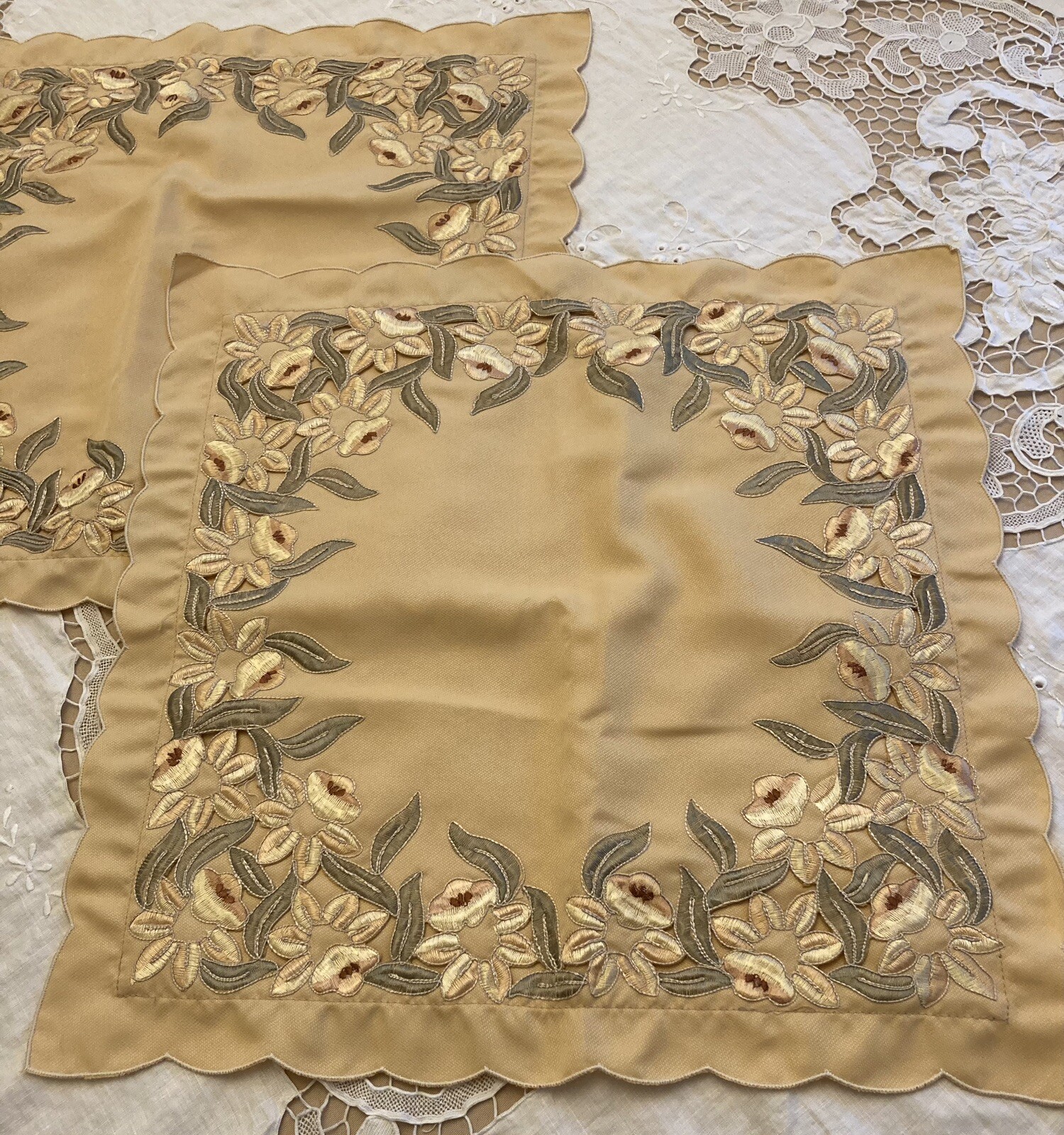 Justina Claire Appliquéd Pillow Shams (2)Quills Ireland  Golden Yellow Orig. Tag