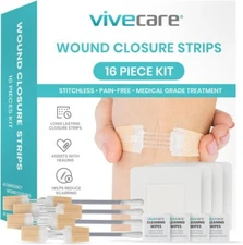 ViveCare Emergency Wound Closure Kit, 4 Pcs Zip Stitch Sutures, Sterile Bandaids