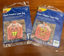 Set Of 2 Vintage Wal-Mart Giant Pumpkin Leaf Bags Halloween Outdoor Lawn 48”x60”