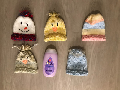 BABY GIRLS LOT OF 5+1: HAND KNIT CHARACTER HATS...SIZE NB - 18 MO   NEW !!!