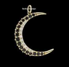 Beautiful Crescent Moon Black Spinal Diamond 925 Sterling Silver Charm Pendant