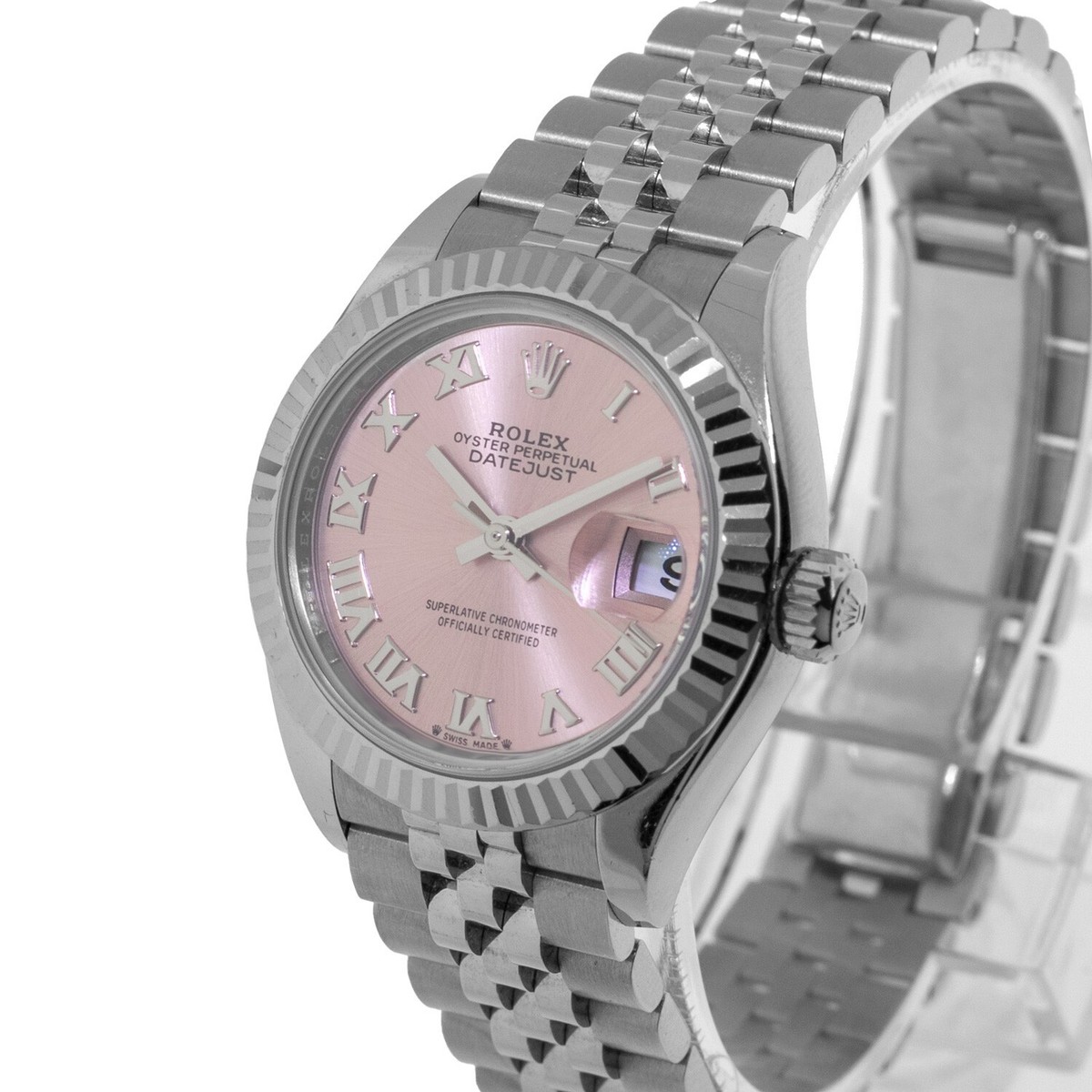 Rolex Lady-Datejust 28mm White Gold Steel Pink Roman Dial Fluted