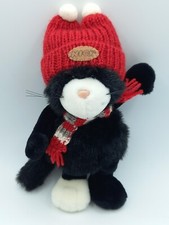 Nici Pl&uuml;schtier Katze M&uuml;tze Schal Kater schwarz wei&szlig; Winter Stofftier Retro Neu