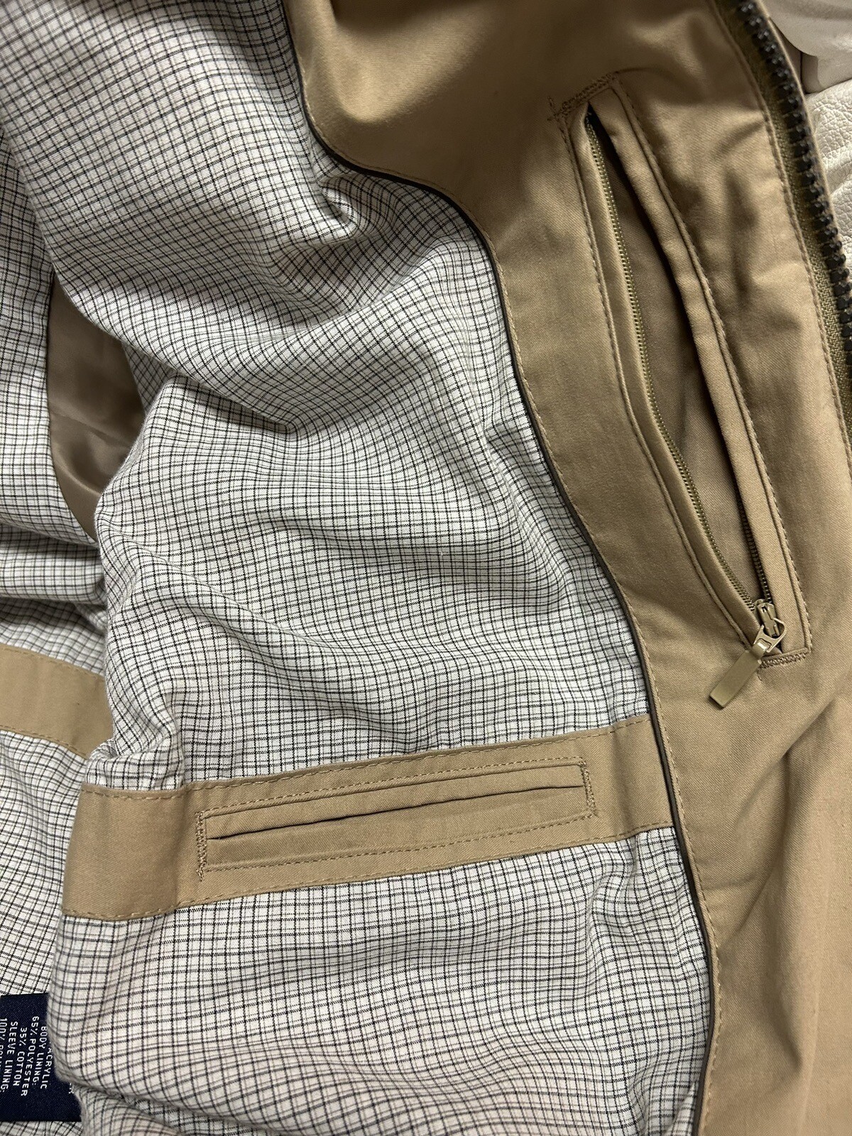 Roundtree & Yorke Men’s Jacket XL Beige Tan Full Zip Elastic Hem Check Lined eBay