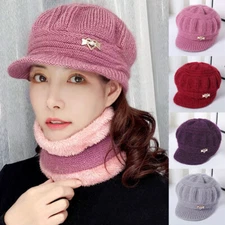 Women Fleece Baseball Cap Ladies Warm Winter Sherpa Fluffy Peaked Hat