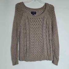 American Eagle Outfitters Women's Small Tan Knit Sweater Long Sleeve Top