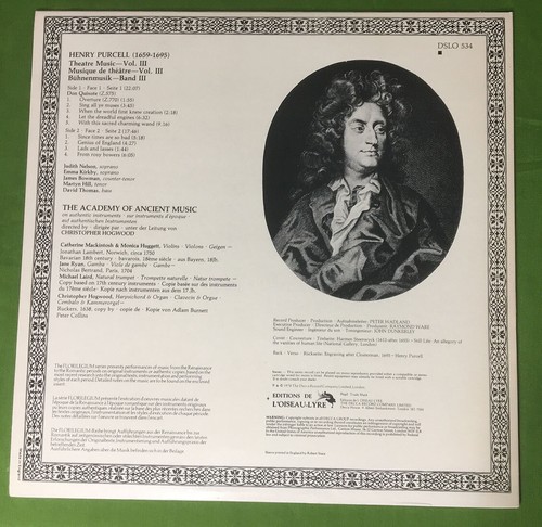 L'Oiseau-Lyre DSLO 534 Purcell The Academy Of Ancient Music Don Quixote LP - Picture 2 of 2