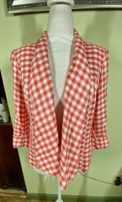 Alberto Makali Swing Blazer Jacket Women's Size S Vintage Gingham Coral White