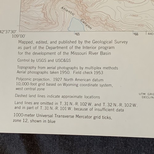 Dept. Of Interior Map - Cony Mountain Wyoming - 22” x 27” Topo Vintage 1953 - Picture 6 of 8