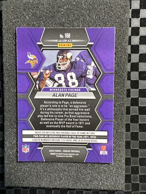 2023 Panini Mosaic Football Reactive Yellow #156 Alan Page Vikings