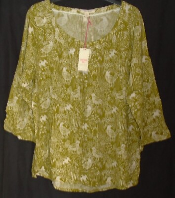 White Stuff Bays Top green bird floral print loose blouse Size 12 New Tags BNWT