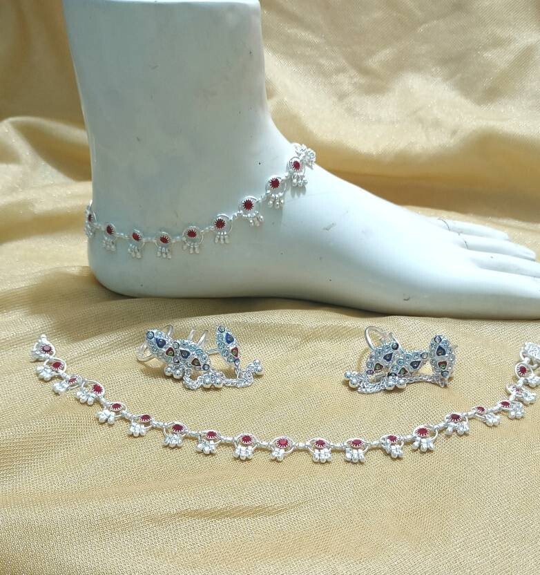 Anklet Toe Rings Silver Plated Ankle Chain Indian Wedding Bracelet Payal Anklets-image