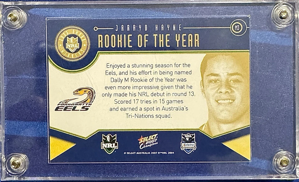 NRL PARRAMATTA EELS JARRYD HAYNE 2006 ROOKIE OF THE YEAR CARD HAND SIGNED AUTO - image 2 of 2