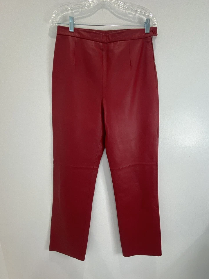 Clío 100% Leather Red Vintage High Rise Straight Leg Pants Size 10 - Image 2 of 4