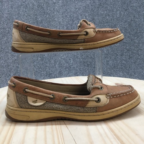 Sperry Top Sider Boat Shoes Womens 7M Brown Angelfish Linen Oat Slip On 9102047