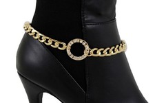 Women Classy Cute Boot Anklet Gold Chain Metal Shoe Beads Bling Round Ring Charm