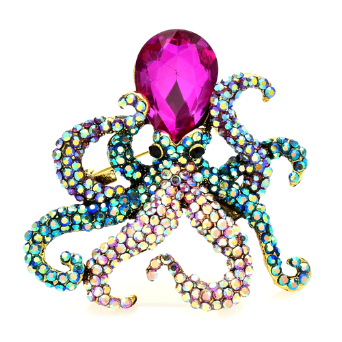 Sparkling Squid Brooches for Women Men Full Rhinestone Lovely Fish Office Party - Picture 9 of 12