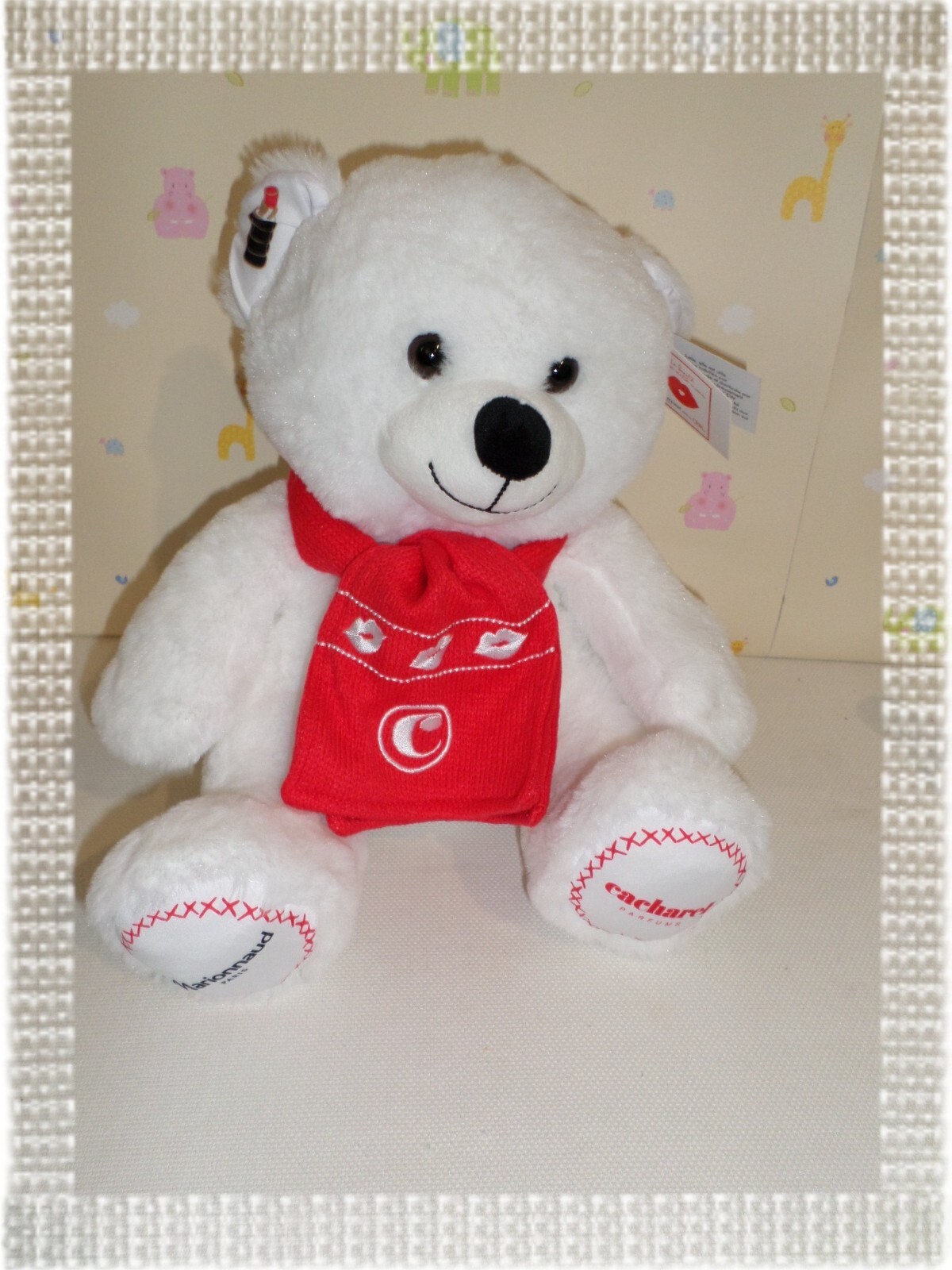 Peluche ours polaire blanc Cacharel 30 cm idée cadeau naissance et baptême