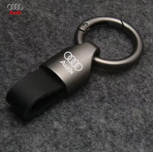 Black Genuine Leather Car KeyChain Keyring Waist Belt Buckle Carabiner fits AUDI