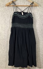 Anthropologie Maeve Strappy Black Embroidered Boho Midi Dress Size 2 Pockets