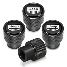 Jeep Grill in Black on Black Aluminum Tire Valve Stem Caps