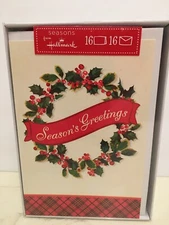 Seasons Hallmark Boxed Christmas Wreath Season's Greetings Cards Box of 16