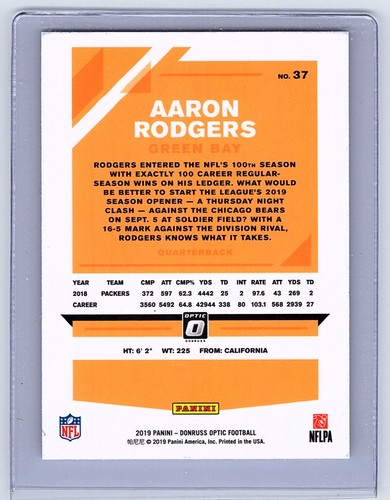 2019 Donruss Optic #37 Aaron Rodgers Excellent - Picture 2 of 2