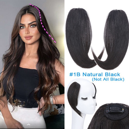 Natural Thin Fringe Bangs Remy Human Hair Extensions Clip in on Front Hairpieces - Picture 37 of 41