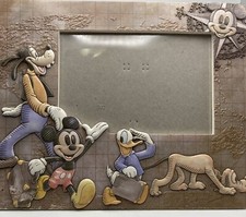 Disney Parks Picture Frame Brown Mickey Donald Goofy Traveling Friends 4x6 Inch