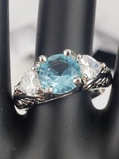 Vintage Sterling Silver 8mm Blue Gemstone Hearts Ring Size 7.5 - 4.8 Grams