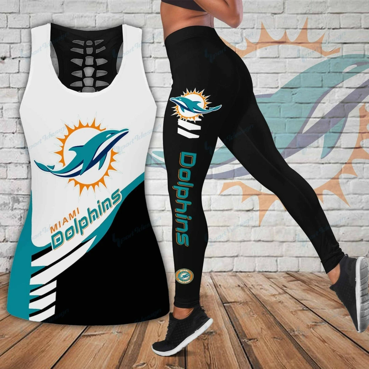 Miami Dolphins Yoga Set Tank Top Yoga Pant Women s Gym High Waist Leggings