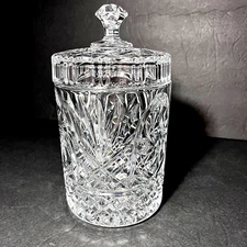 Vtg St George Lead Crystal Lidded Biscuit Jar Candy Jar 8.75" Tall x 4.75" Diam