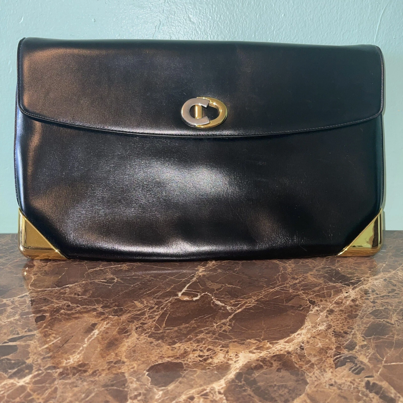 Sac bandoulière en cuir Christian Dior plaque logo CD/noir (sangle d'épaule manquante)