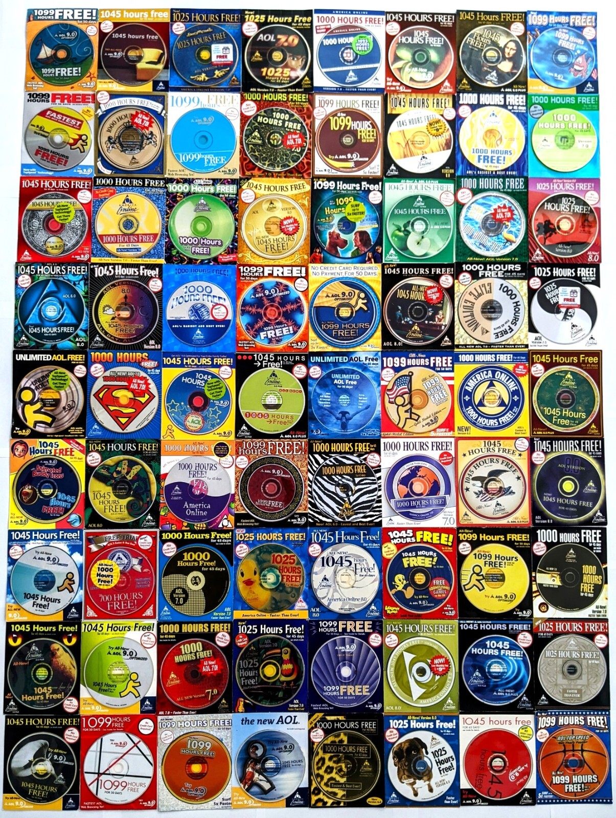 Ultimate AOL Disc Collection, Vintage ARTISTIC All Different America Online CDs!