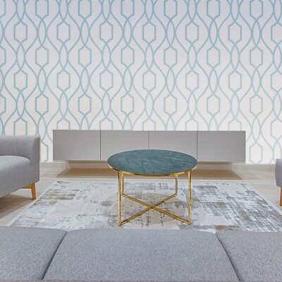 Contemporary Geometric lines modern geo wallpaper roll off white teal trellis 3D