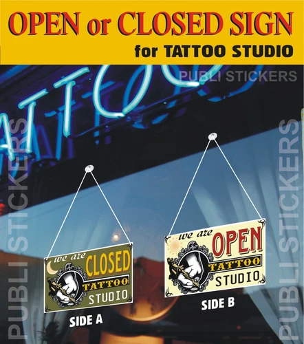 TATTOO STUDIO SIGN "OPEN-CLOSED" VINTAGE STYLE" PLATE "OPEN-CLOSED"
