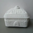 Indiana Tiara White Milk Glass Honey Bee Hives Covered Candy Dish Damaged Lid.